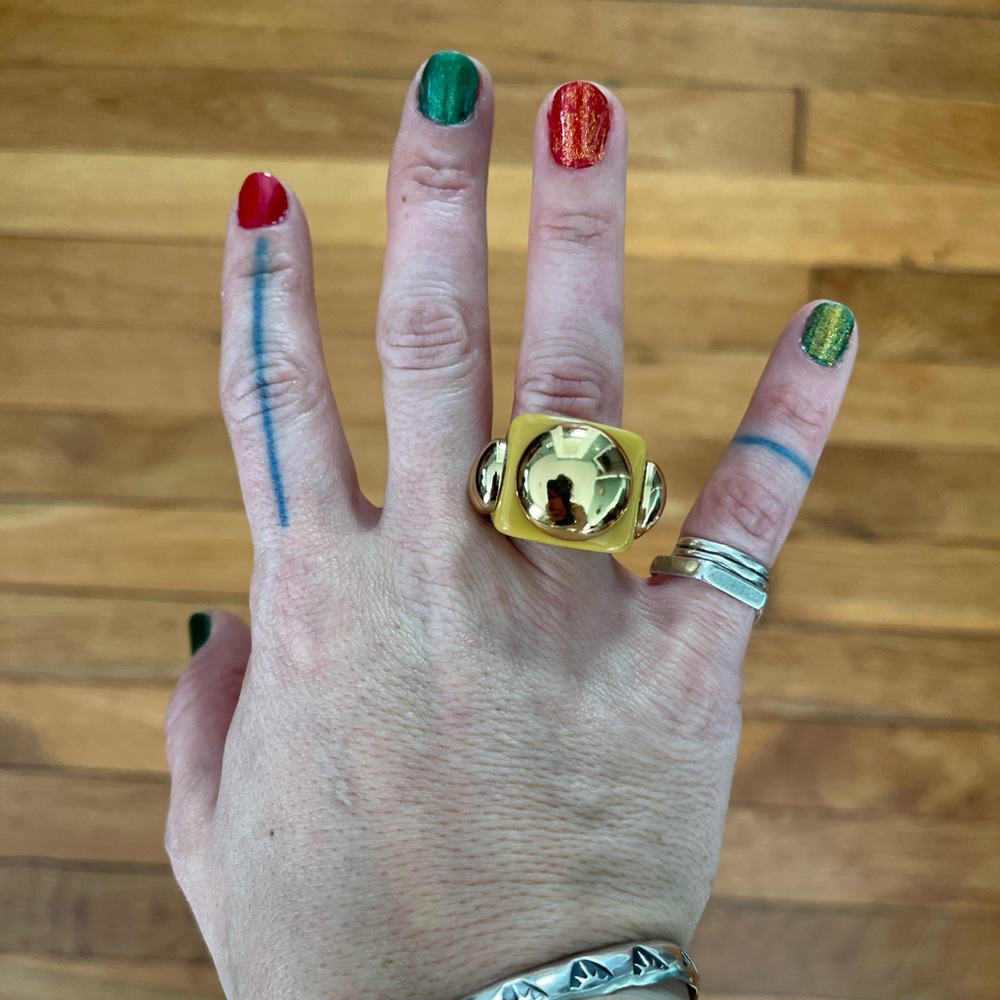 La Manso chunky yellow and gold dome ring size 6 - Picture 2 of 16